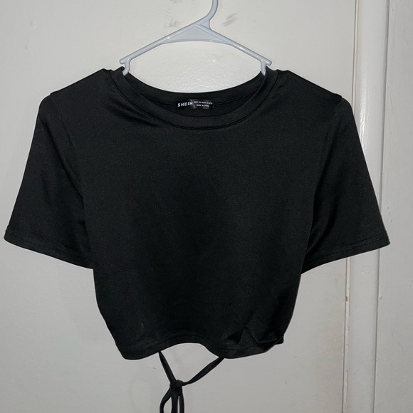 SHEIN Tie Open Back Cropped Tee | BLACK | SIZE L - Picture 3 of 4